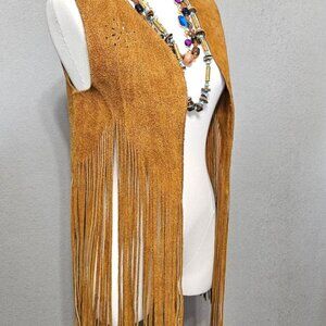Woodstock Sunrise Leather Originals VTG 60s Hippie Girl Suede Fringed Vest Sz S